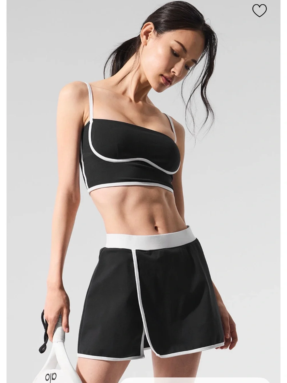 ALO Yoga Black Mini Skort with White Waistband and Trim